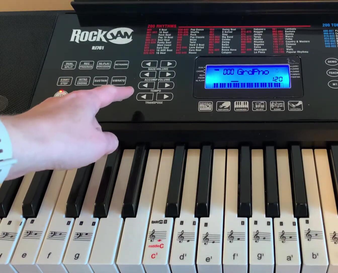 Screenshot showing the keyboard's display with various options highlighted.