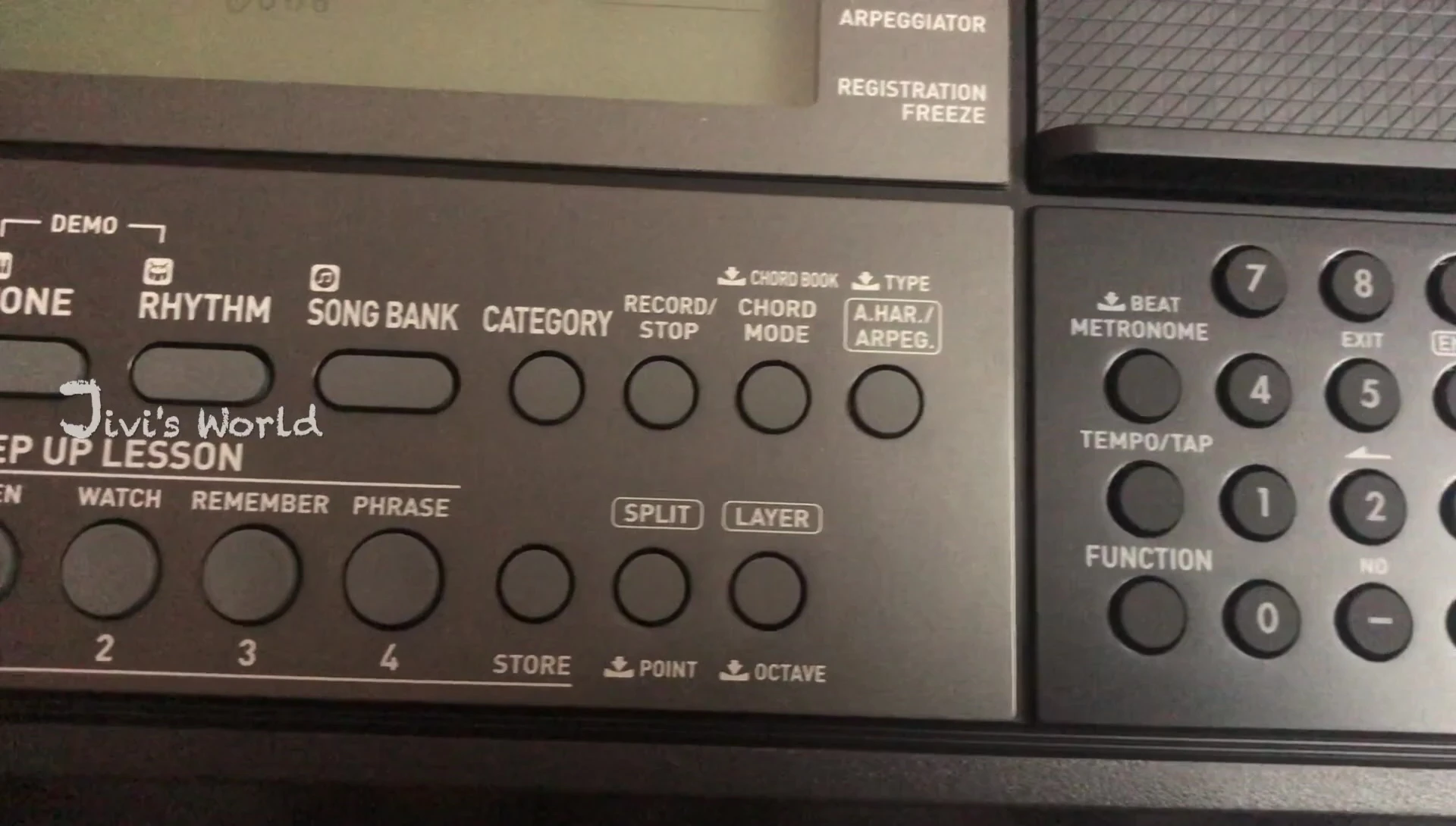Close up of the keyboard showing the control panel and buttons.