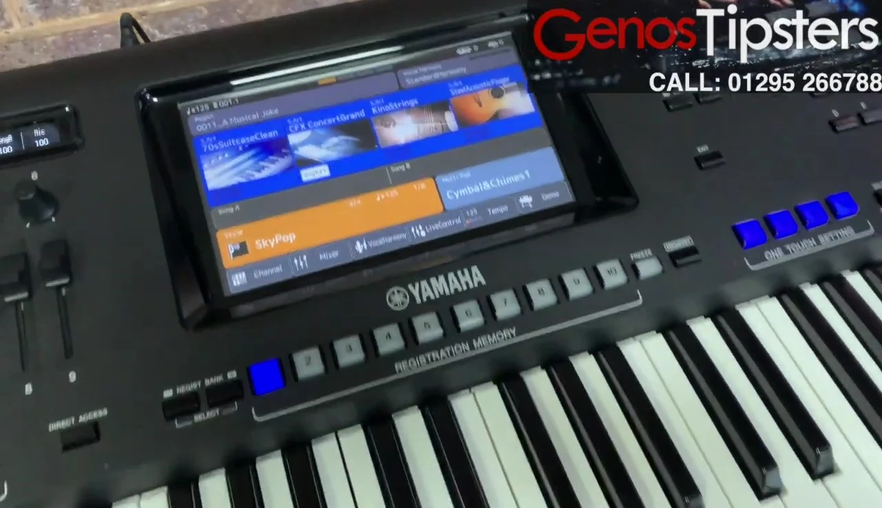 Screenshot showing the Genos keyboard's rear panel with the sustain pedal connected
