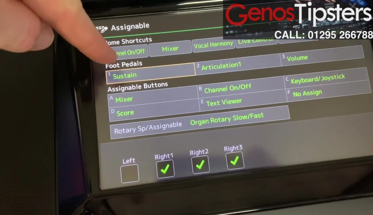 Screenshot highlighting Pedal One and the polarity setting in the Genos' menu