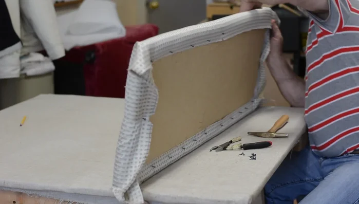 Make sure your stripes are straight and even, working half a side at a time. Use the magnetic tack hammer to easily pick up pins.