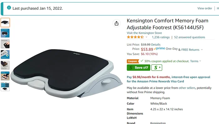 Review of Kensington Comfort Memory Foam Footrest (Memory foam, lockable rocking)