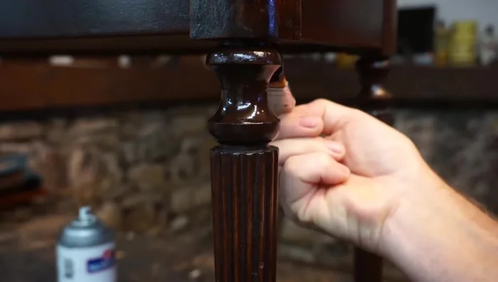 Once the gel stain dries, apply two more coats of aerosol lacquer to achieve the final finish.