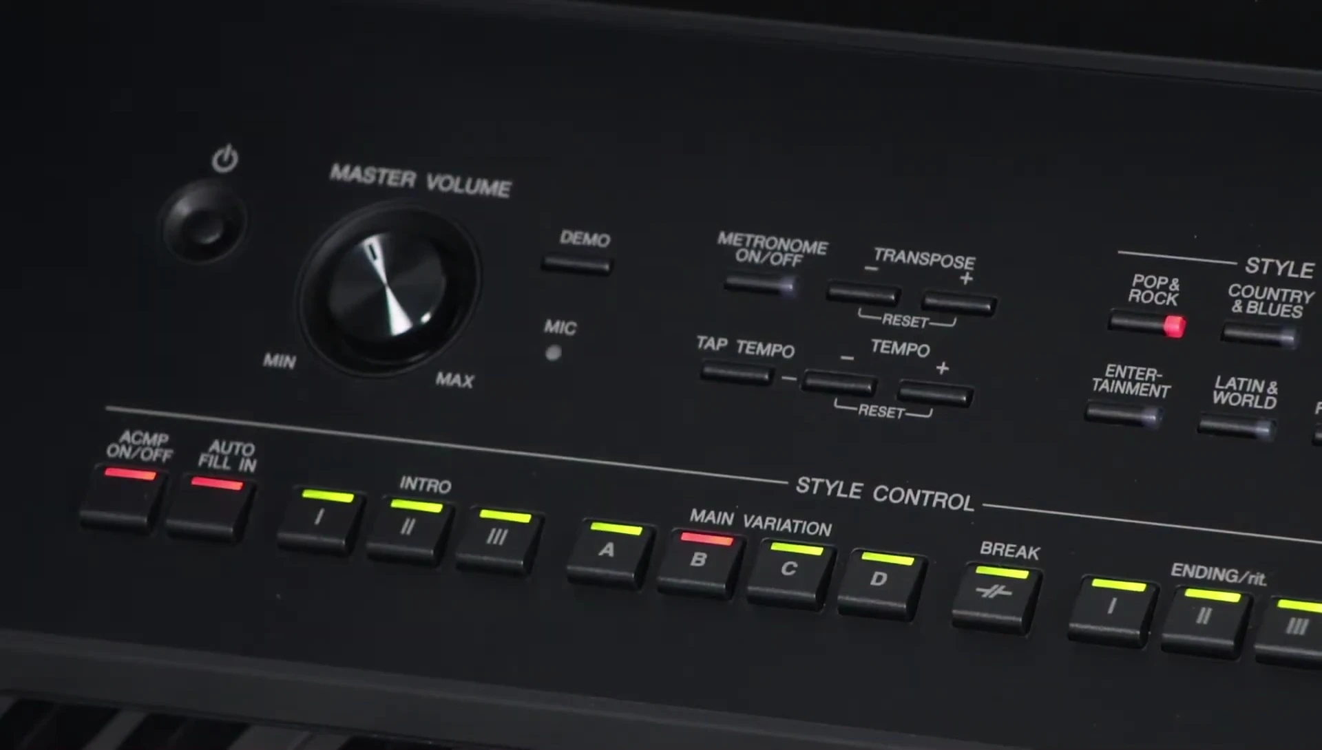 Close-up of the plus and minus buttons for transposing.