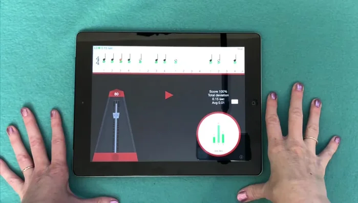 Understand the App Interface: Familiarize yourself with the app's layout, including the drum for tapping rhythms, the measure display, arrow navigation, practice and record modes, and the metronome.
