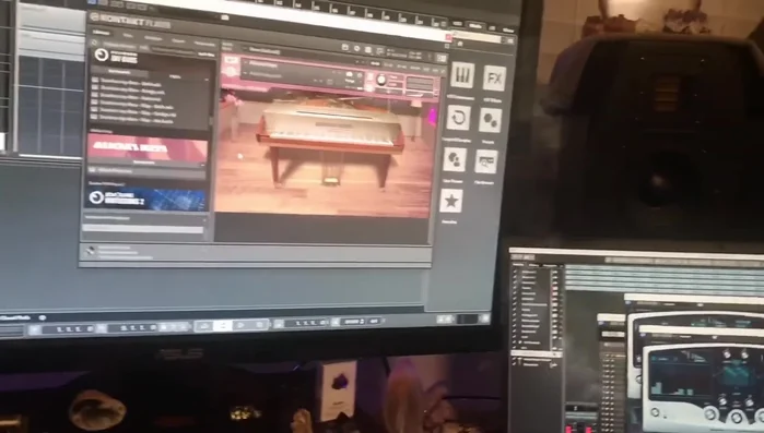 Demonstrate the piano's sound with the foot pedal pressed down.