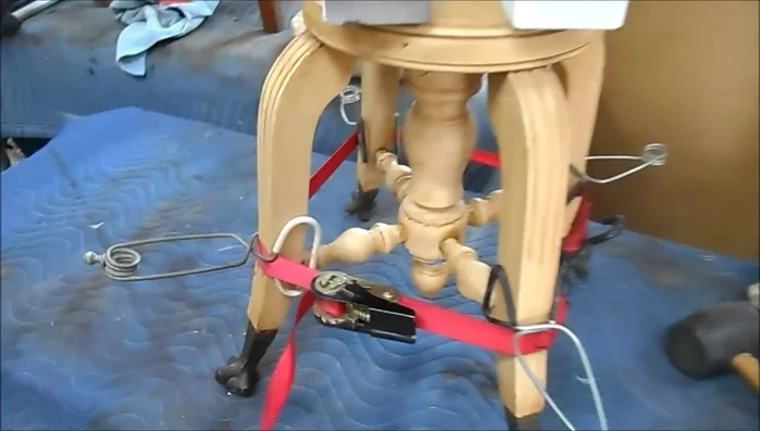 Allow glue to set and finish: Let the glue cure completely, then remove clamps and weights. Screw the seat back into place.