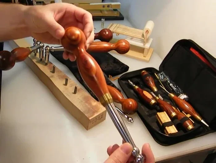 Showcase of wood grain variations in different levers.