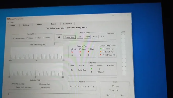Use the 'Loop Off' setting to check the current pitch. Strike the corresponding key (A4 in this case).