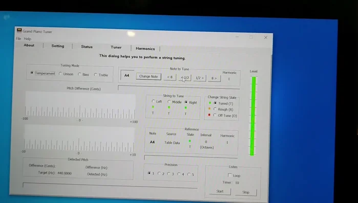 Proceed to tune other notes (G#4, etc.) in the temperament octave, repeating steps 2-8. Change notes using the 'Change Note' button or navigation buttons.