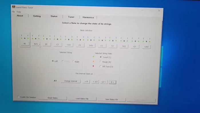 Final Review: Check the status tab to ensure all strings are tuned. Make final adjustments as needed.