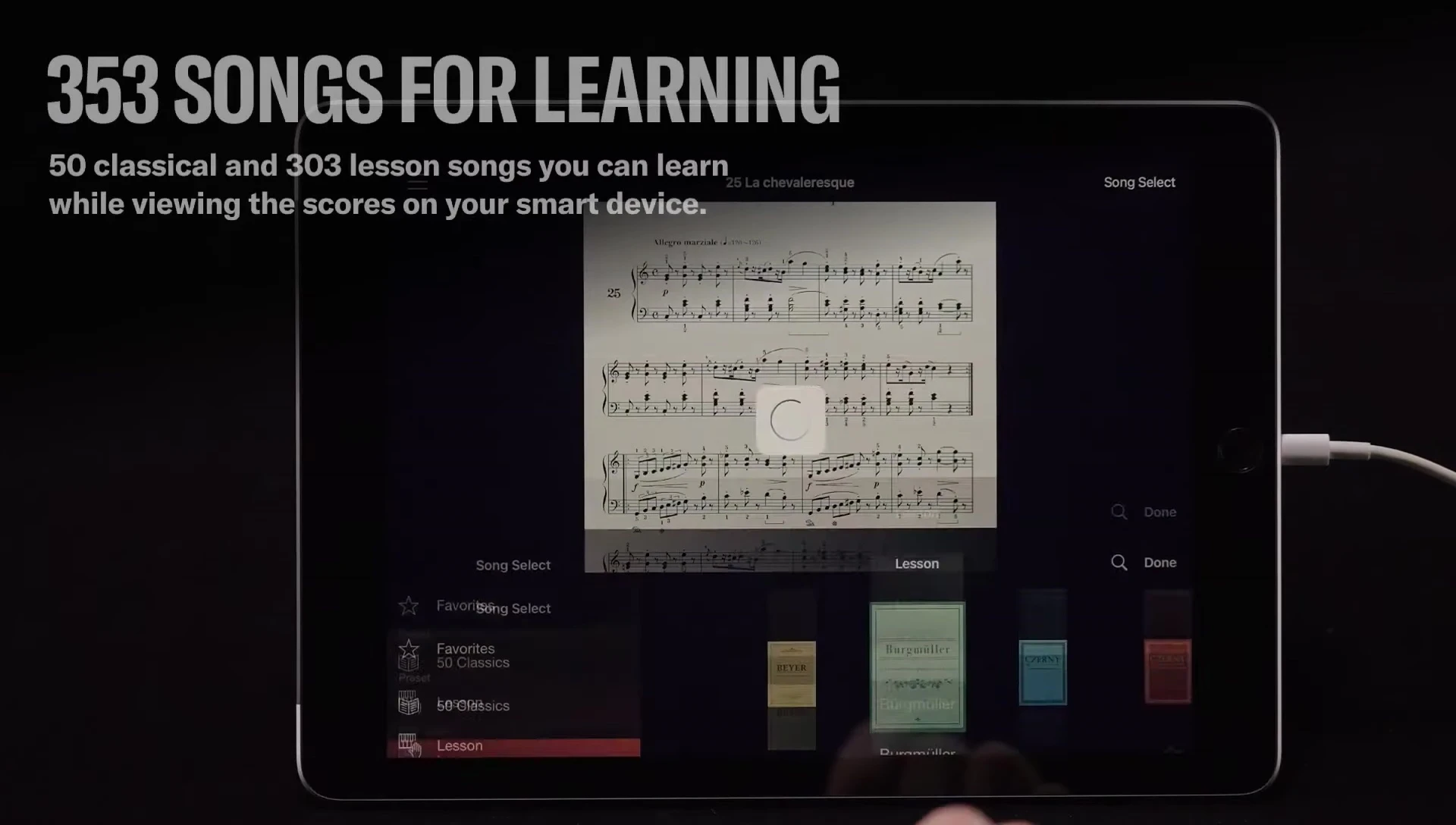 Screen showing the YDP-145's built-in song selection.