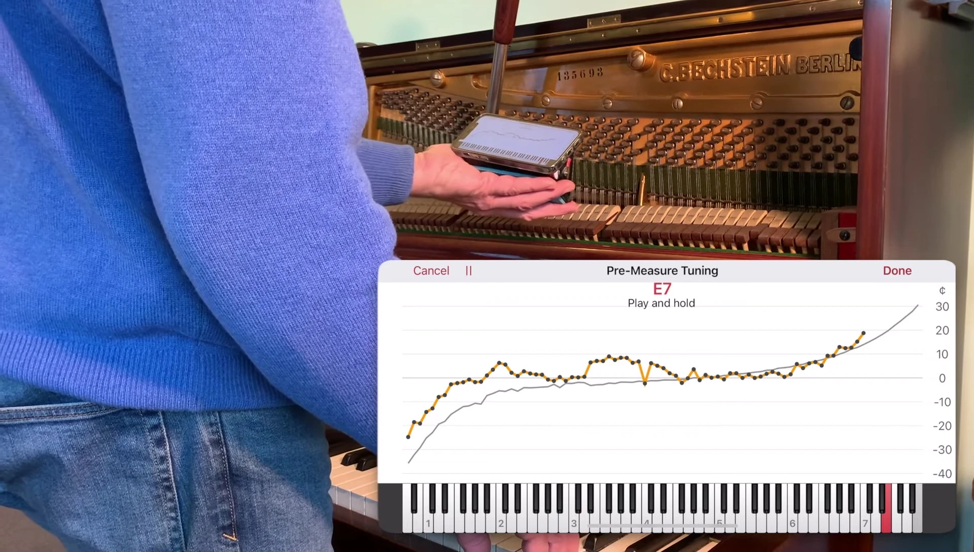Pianoscope screen applying the pitch raise adjustment