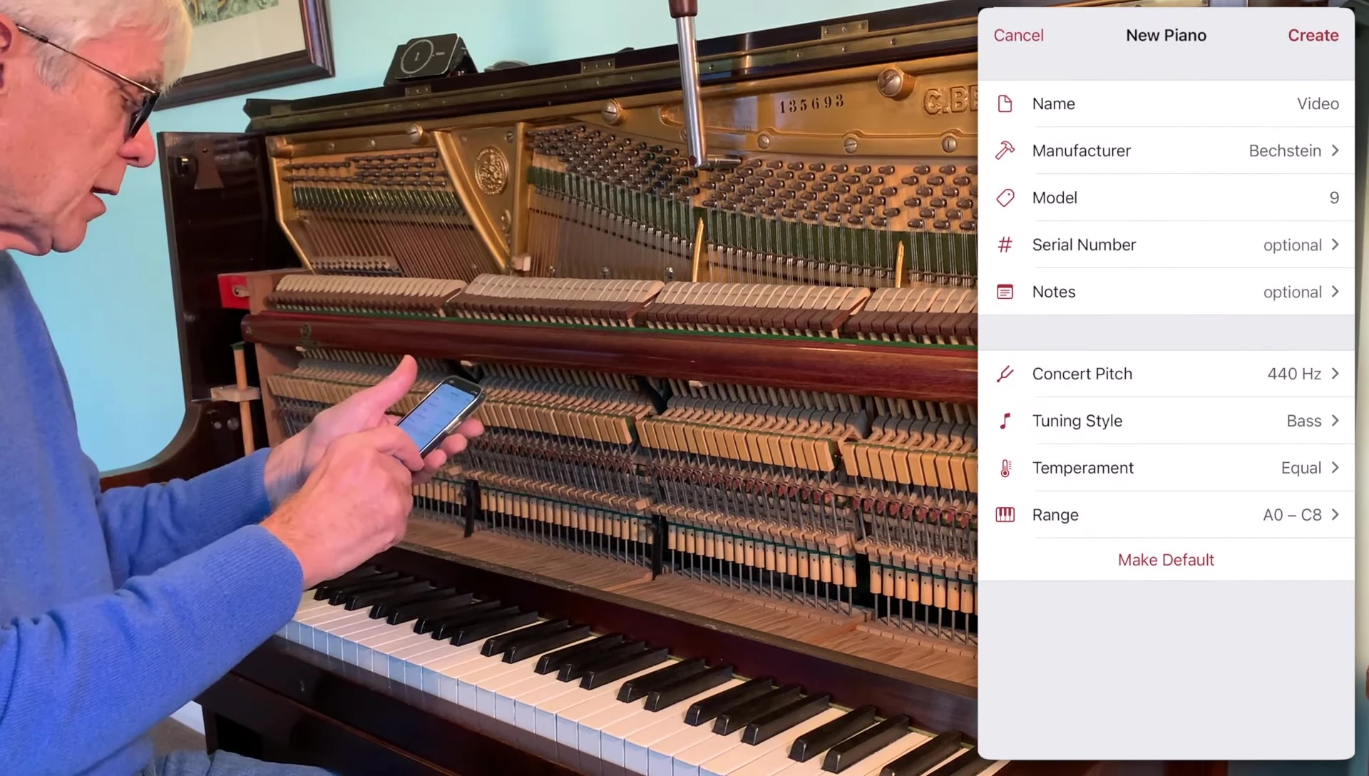 Pianoscope screen showing the 441Hz reference pitch setting