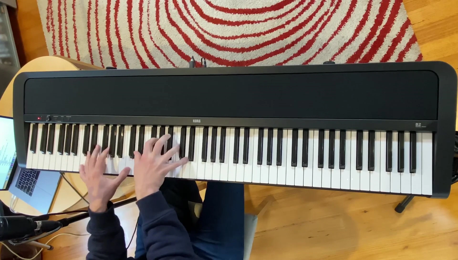 The reviewer playing the electric piano sounds on the Korg B2.