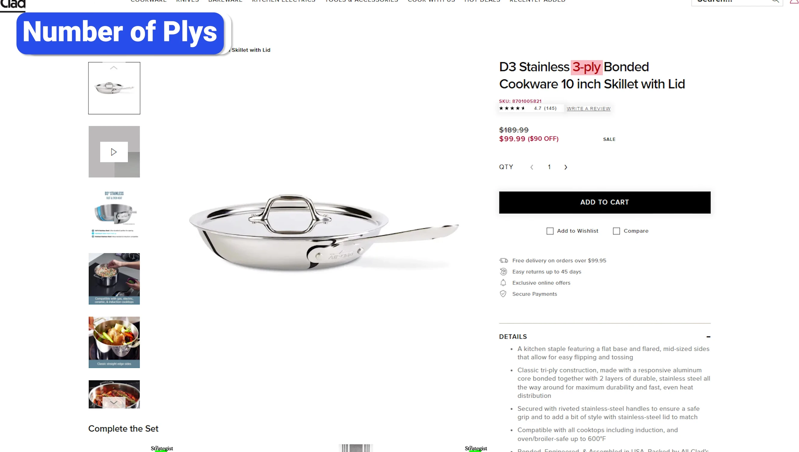 Text explaining the meaning of 'ply' in cookware.