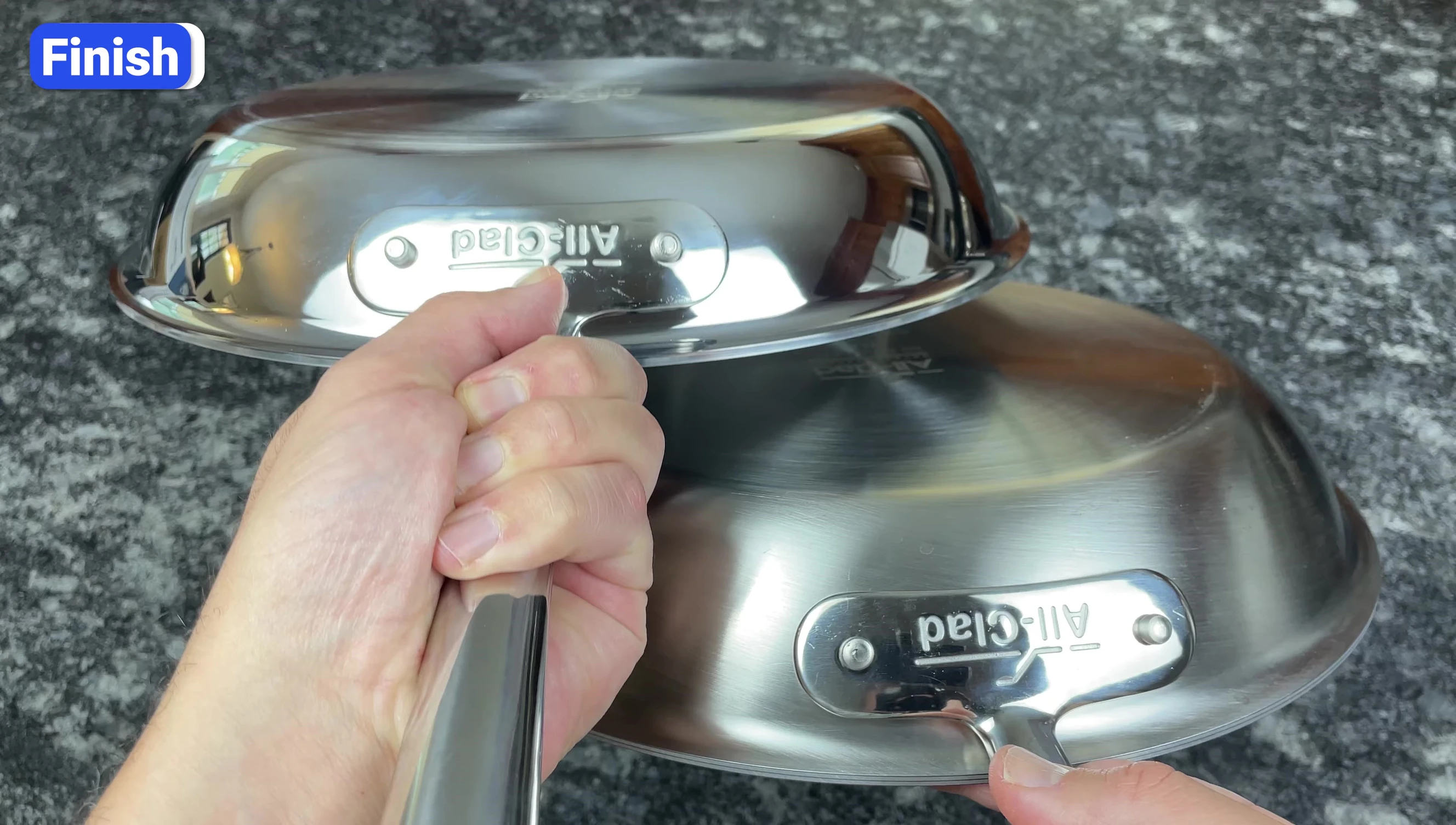 Example of a polished stainless steel pan.