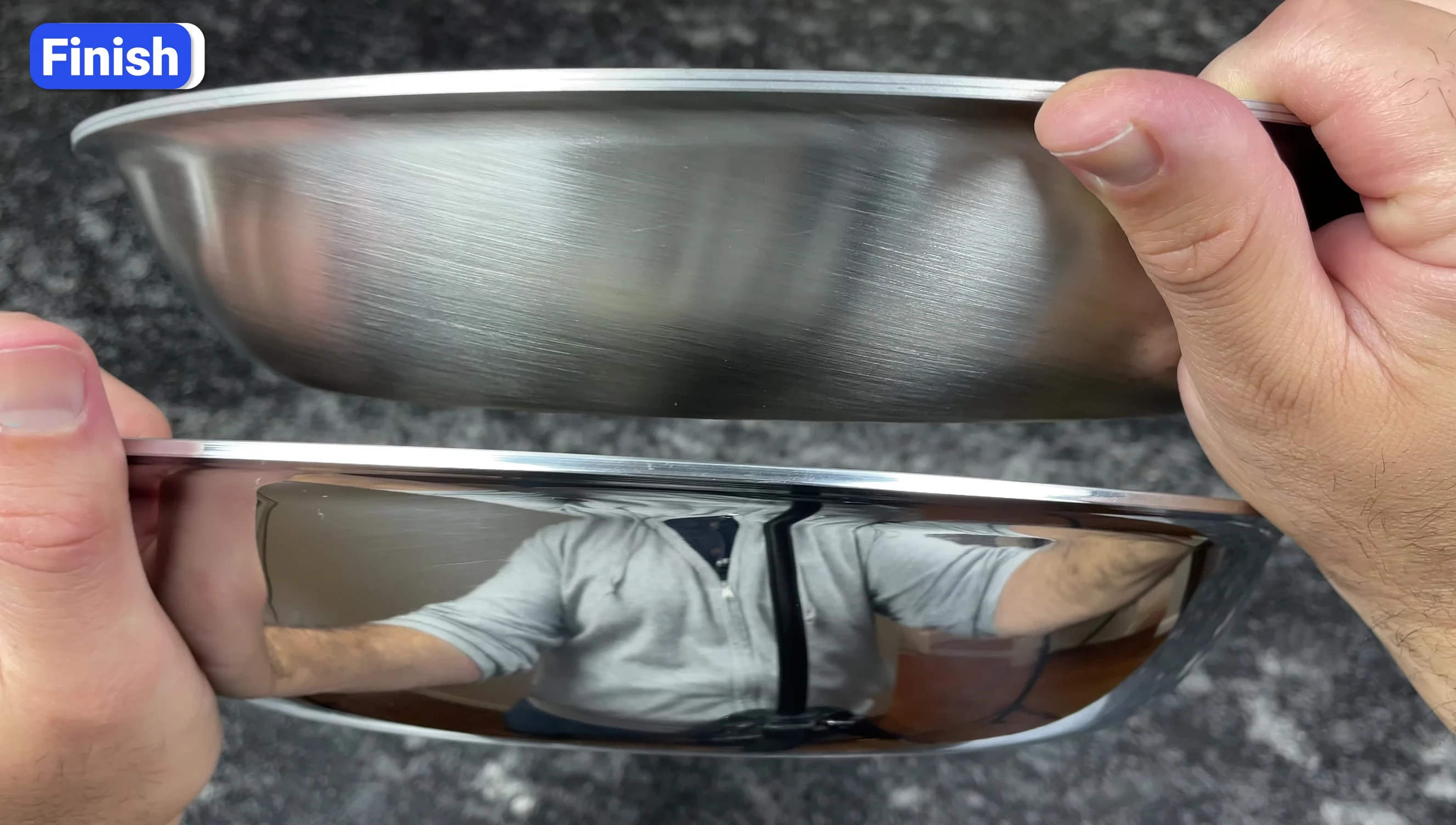 Example of a brushed stainless steel pan.