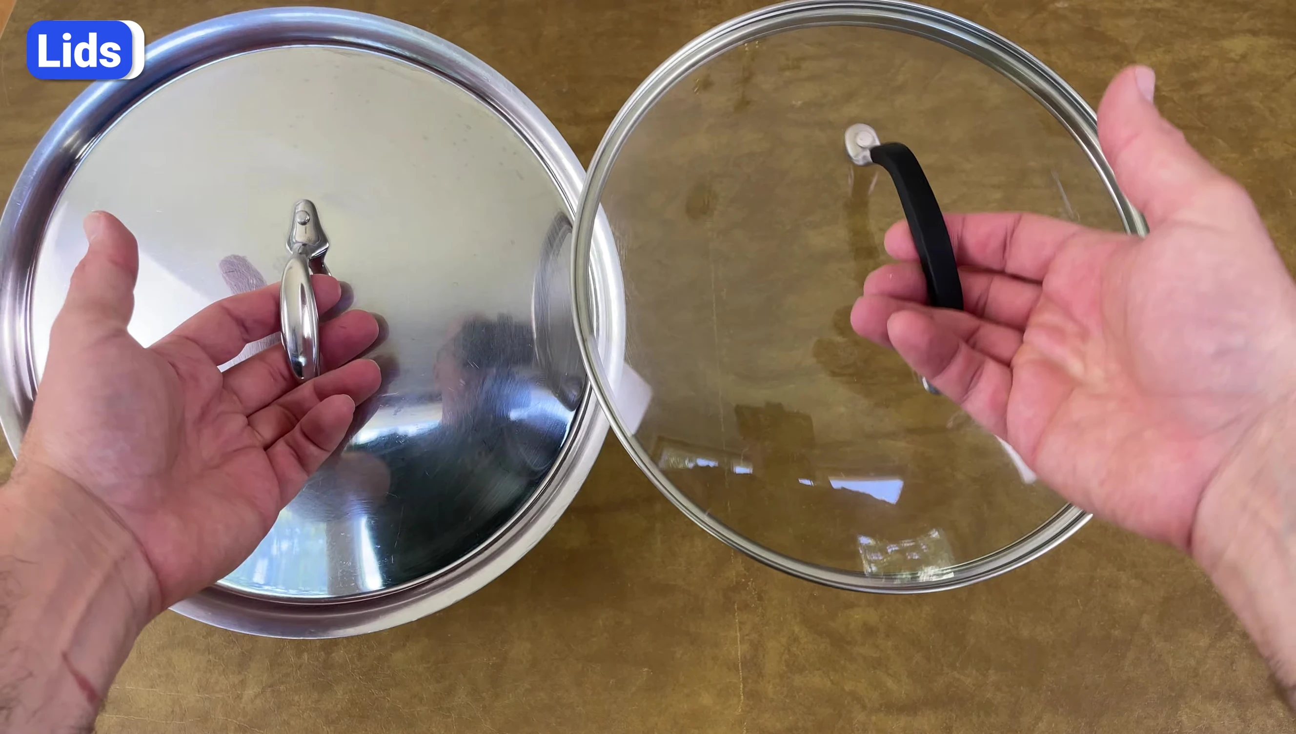 Example of a pan with a stainless steel lid.