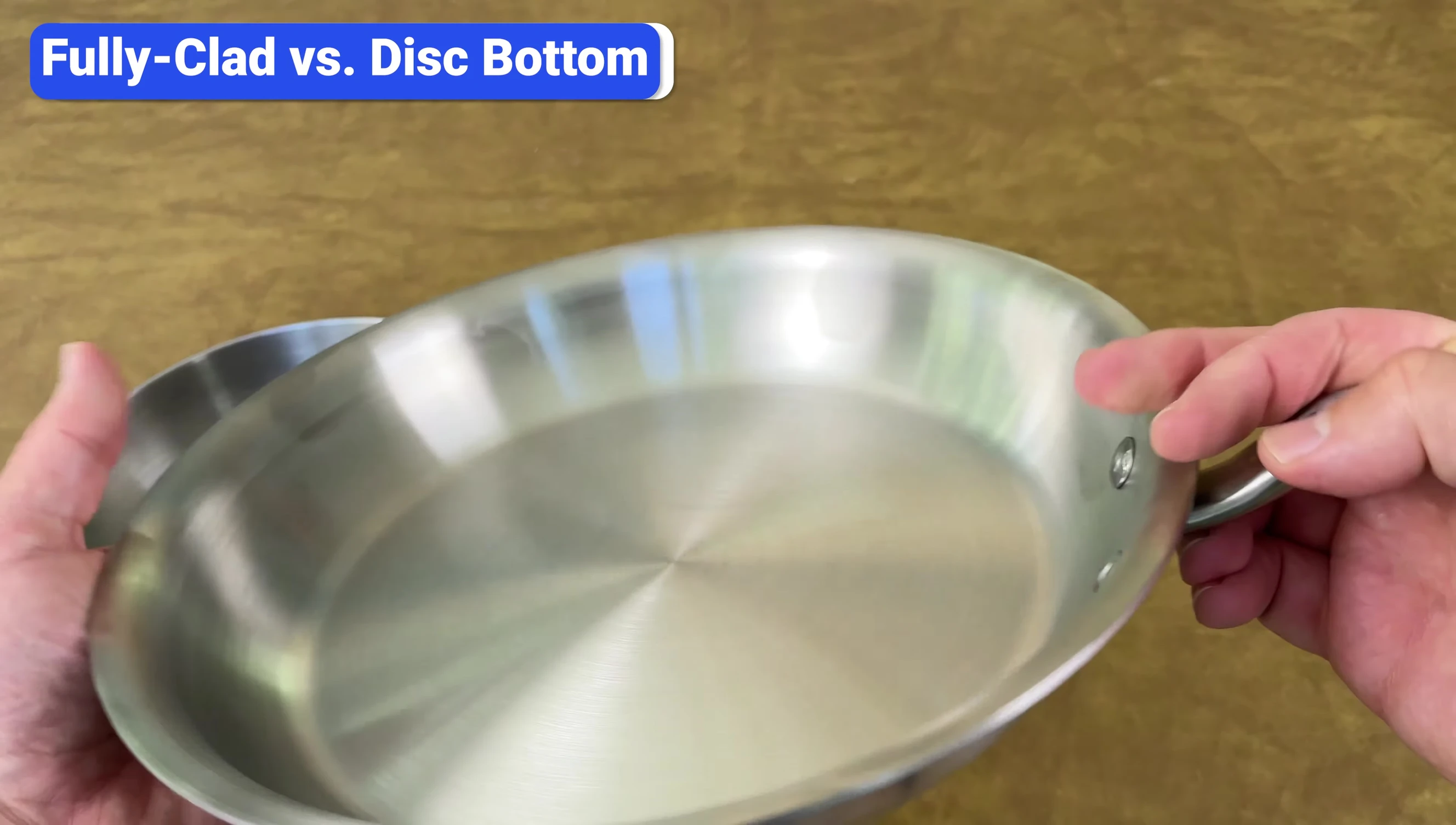 Comparison of fully clad and disc bottom cookware.