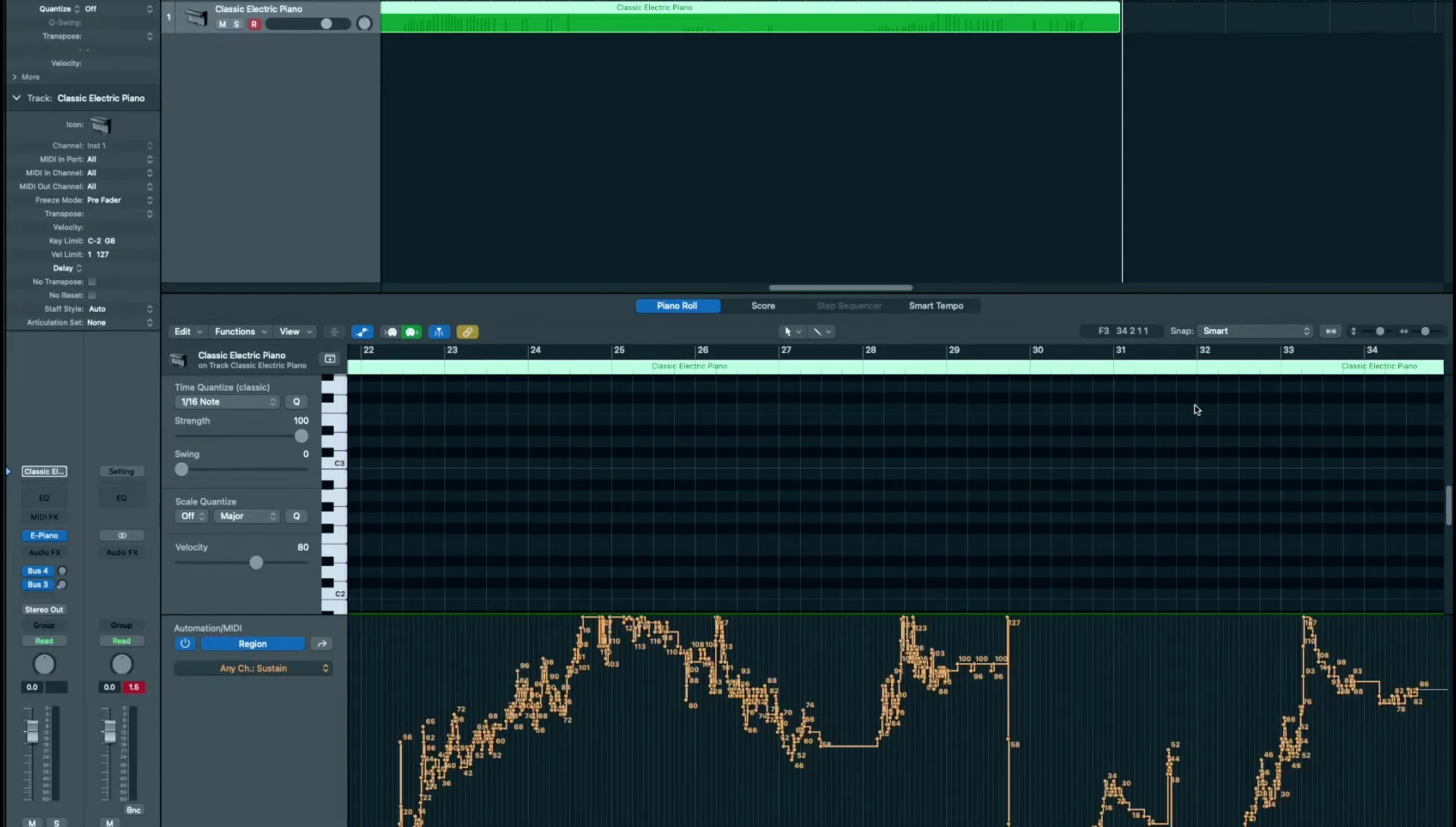MIDI signal data showcasing continuous pedal input.