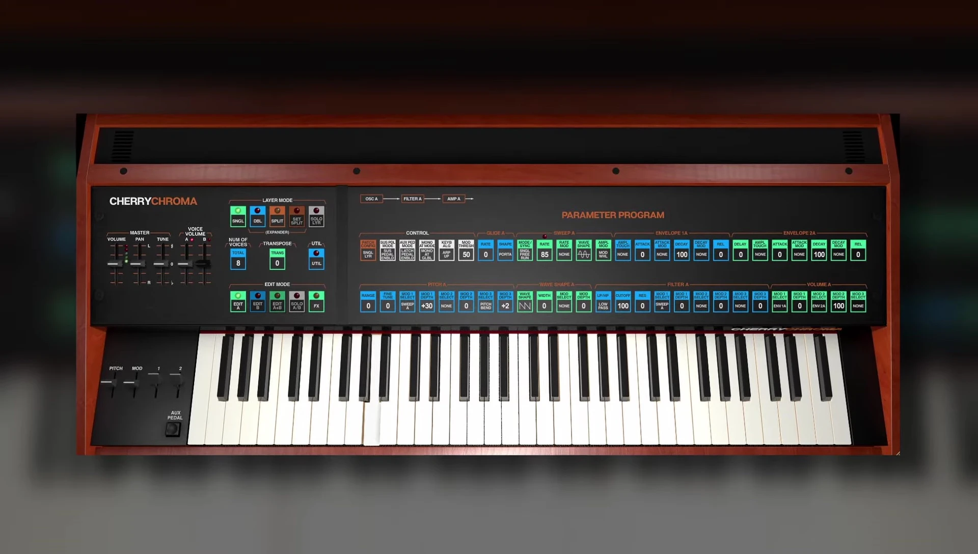 Screenshot summarizing the main features of the synth.