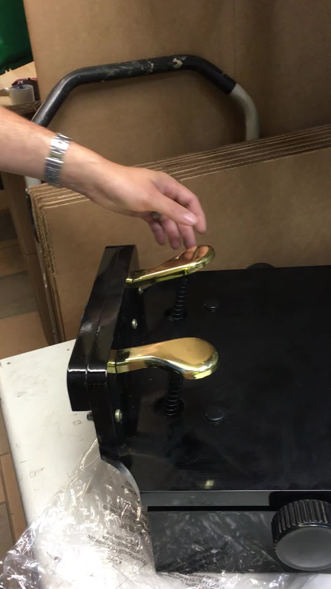Close-up of the stiff piano pedal.