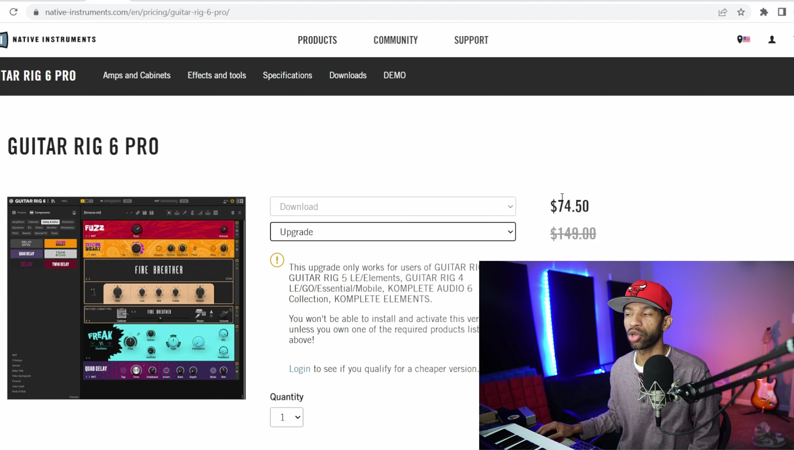 Screenshot showing the discounted price for Guitar Rig Pro.