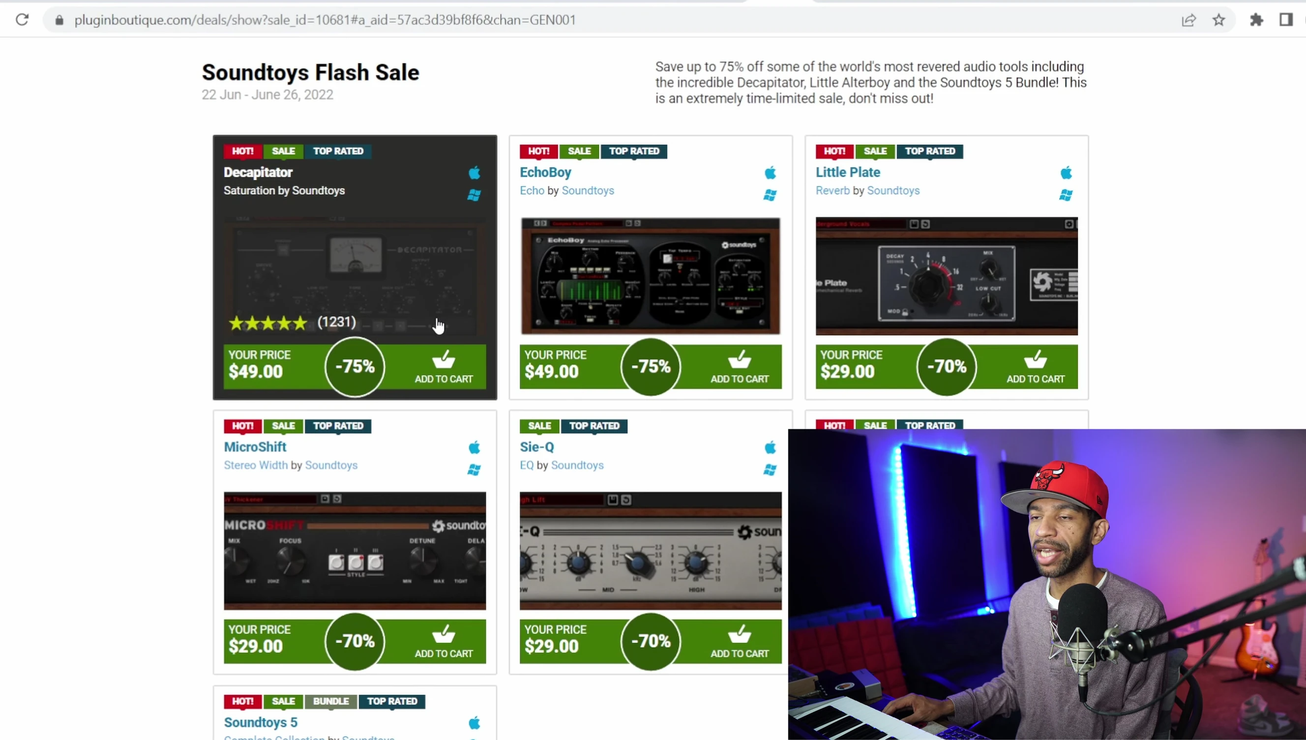 Screenshot displaying Sound Toys plugins on sale.