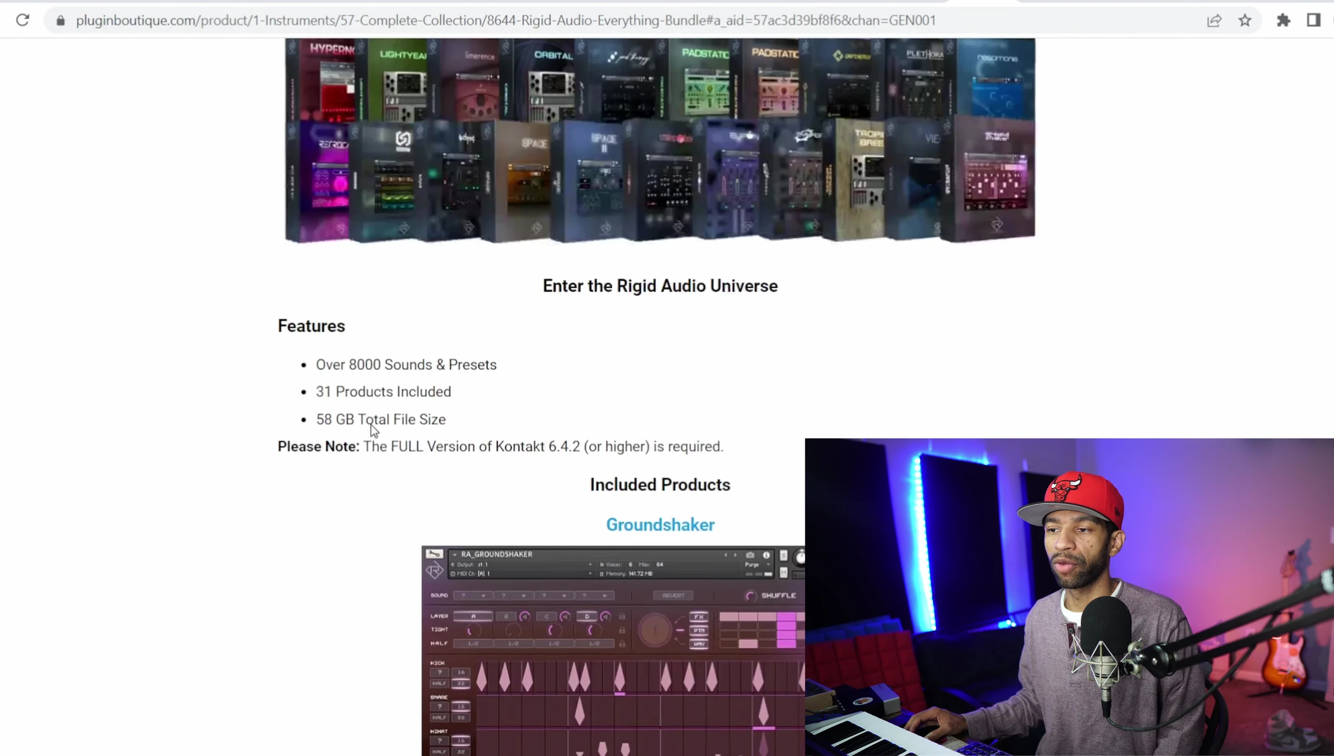 Screenshot highlighting the quantity of sounds and presets included.