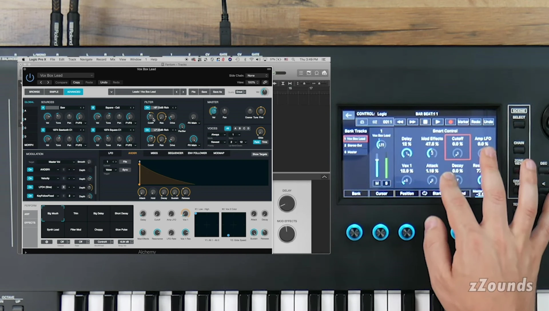 An image of the Fantom’s screen indicating a DAW connection.