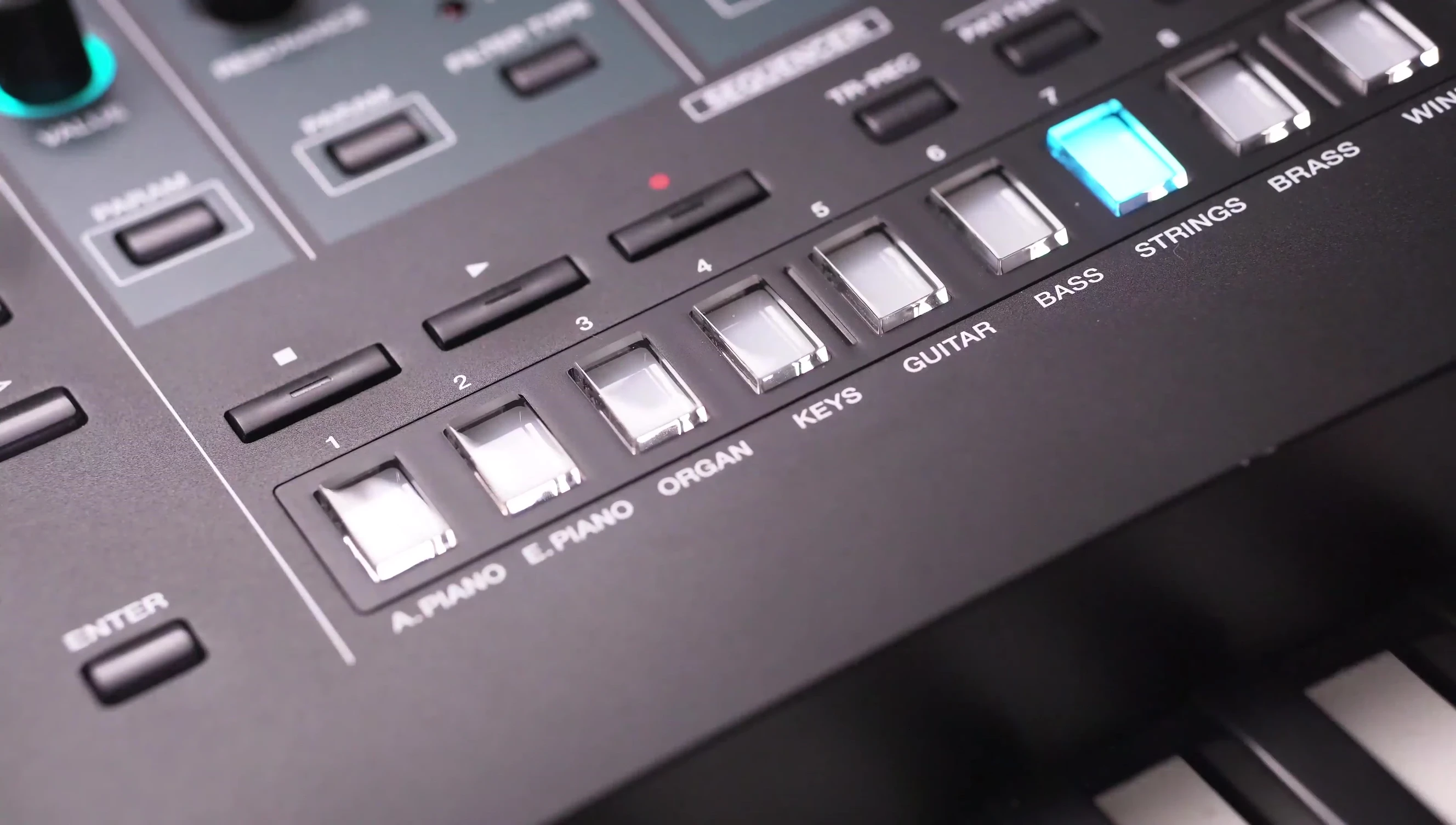 A closeup of the keyboard during a performance demonstrating sound quality
