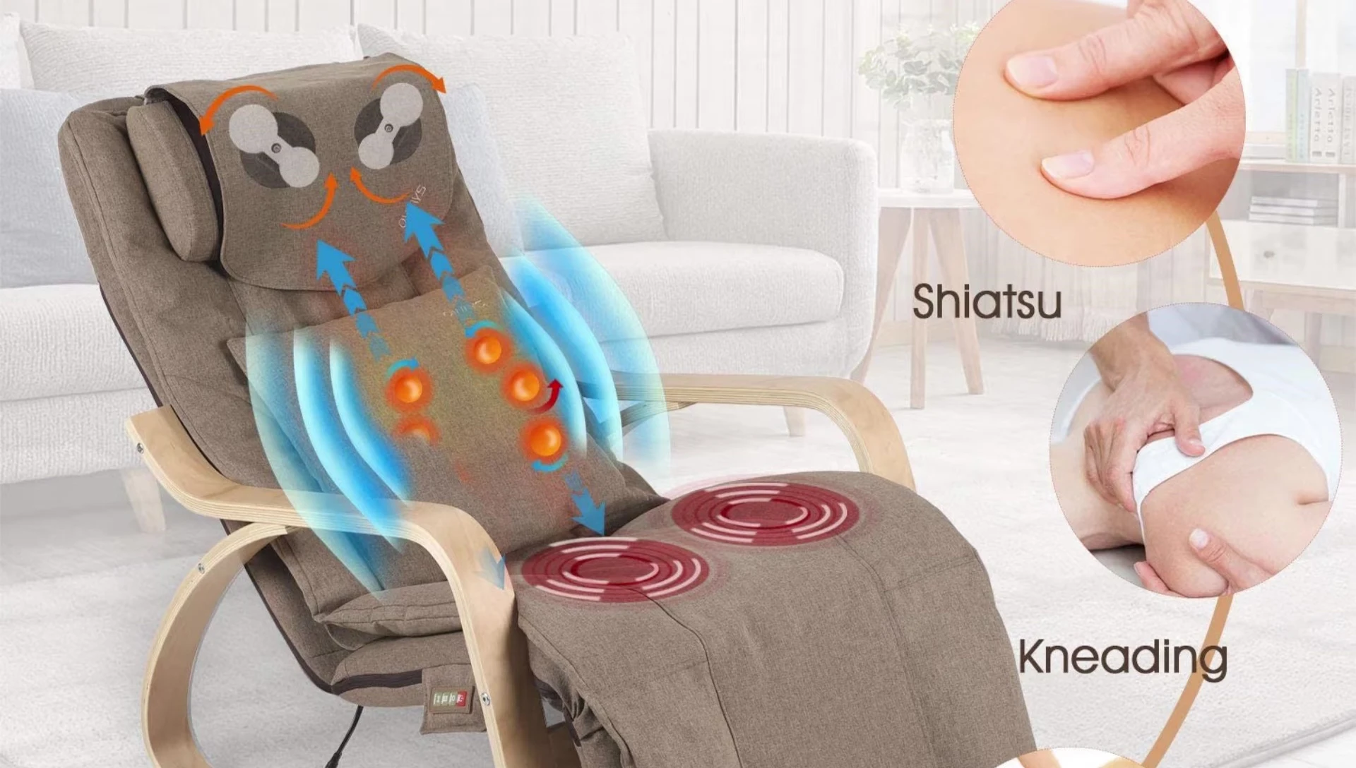Adjustable neck massager on OAS chair