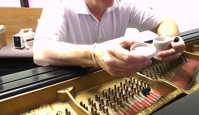 Apply a small amount of abrasive paste to the top and sides of each tuning pin.