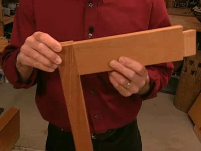 Cut tenons: Mark tenon positions using a cabinet maker scribe. Cut tenons on the apron ends using a tenoning jig and table saw.