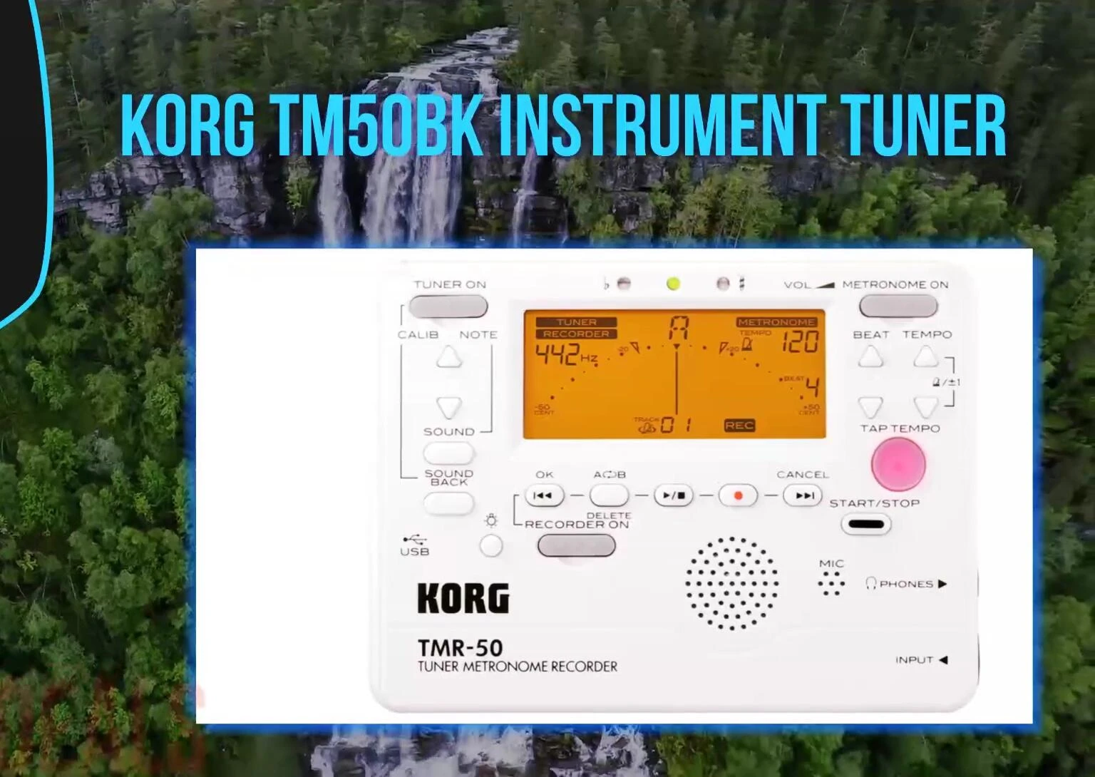 The Korg TM50 BK's display showing the metronome function