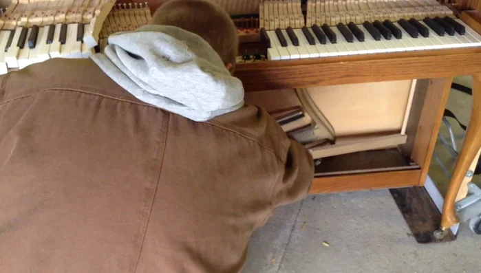 Clean the lower portion of the piano: Vacuum the area beneath the strings and around the pedal trap work.