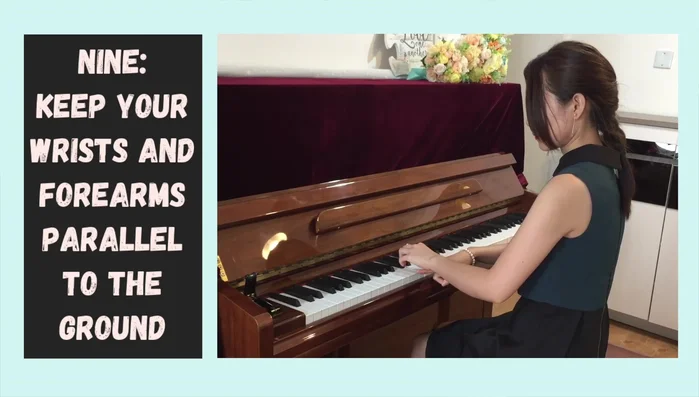 Keep your wrists and forearms parallel to the ground, elbows and wrists in line with the keyboard.