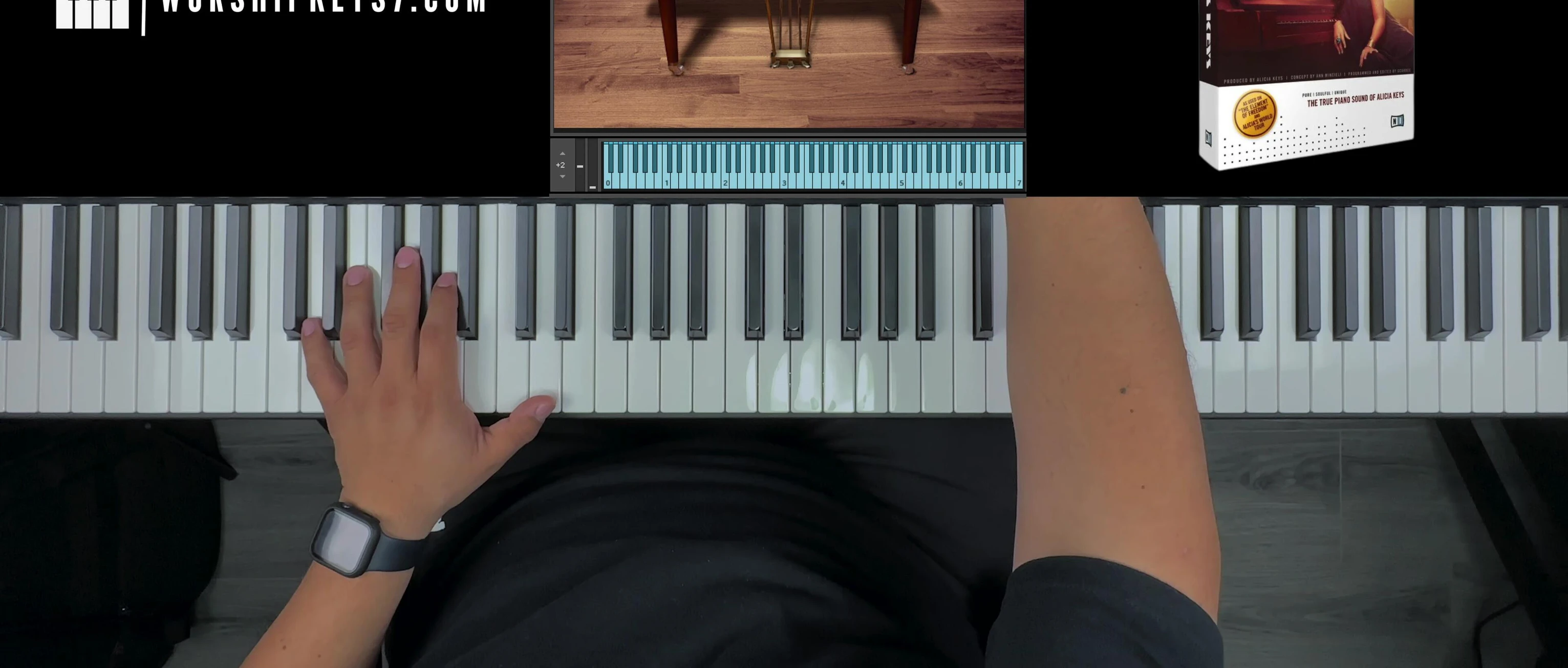 Close-up of the Alicia's Keys Kontakt library interface showing the main piano sound.