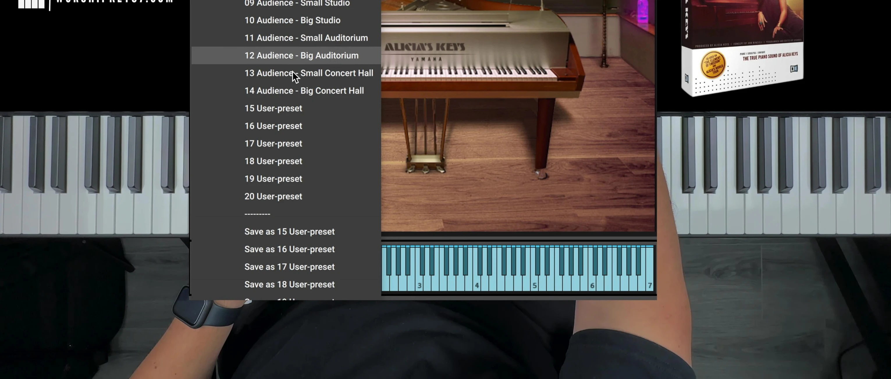Screenshot of the preset selection screen within Alicia's Keys Kontakt library.