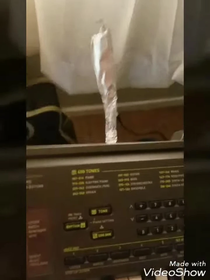 Aluminum foil being inserted into the sustain port.